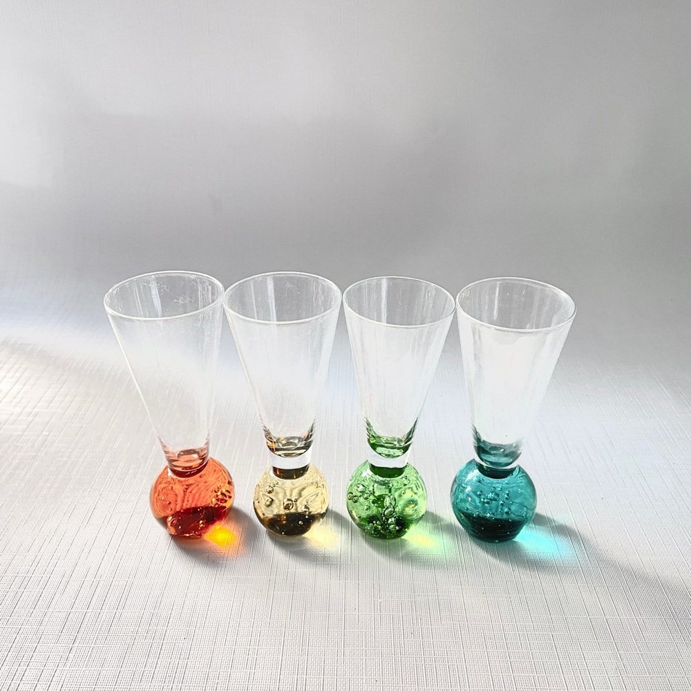 Vintage MCM Controlled Bubble Base Cordial Liqueur Hand Blown Shot Glass Set 4